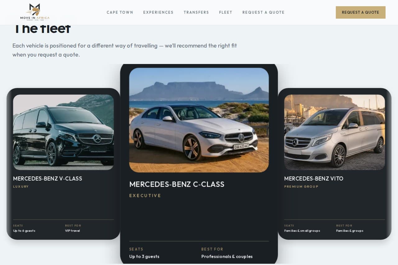 Move in Africa fleet coverflow carousel on desktop